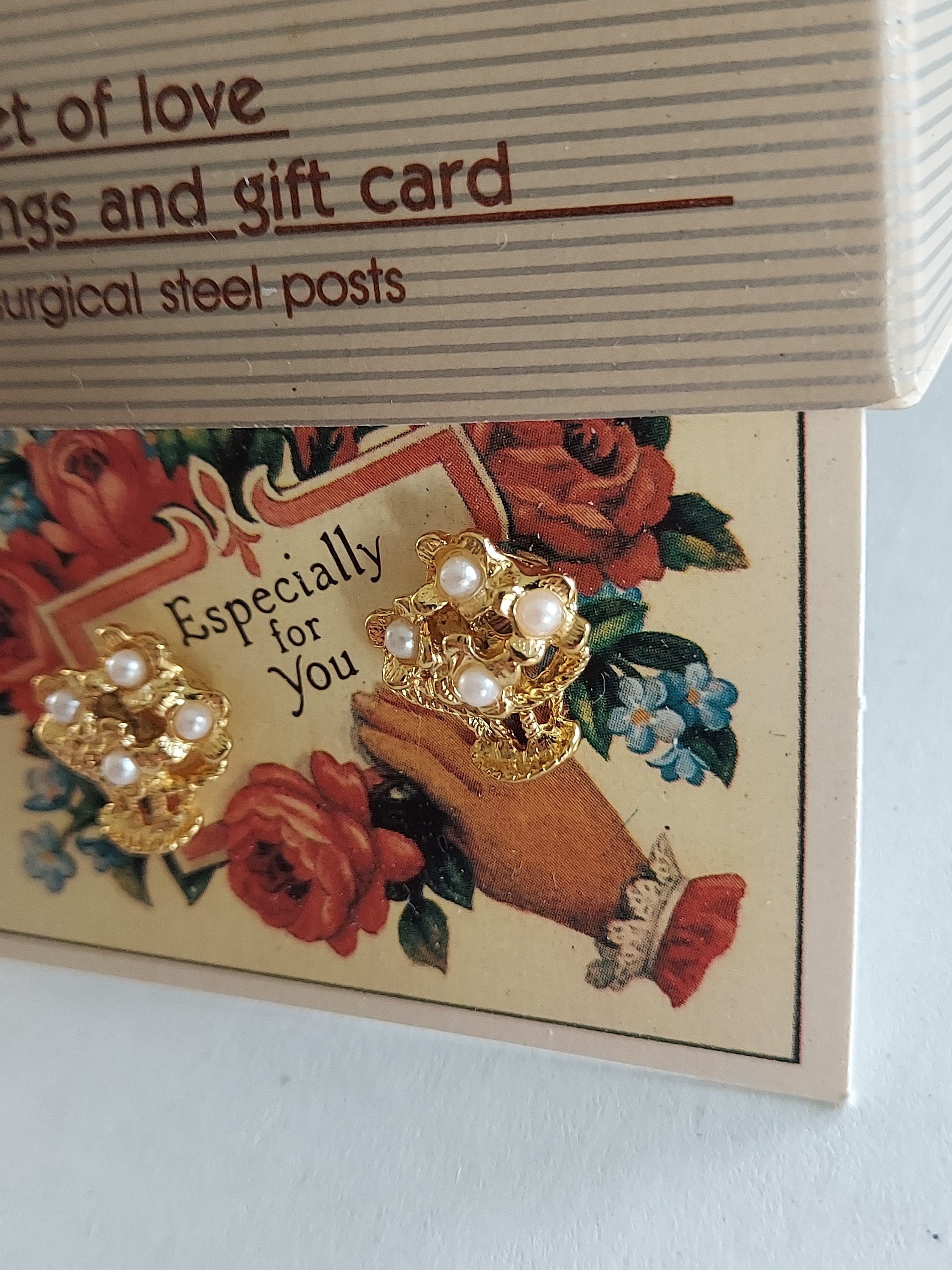 Vintage Avon Basket Of Love Gold-Tone Faux Pearl Cluster Stud Earrings